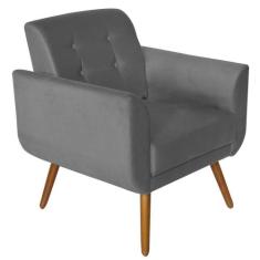 Poltrona Decorativa Pés Palito Agata Suede Cinza - Kasa Sofá