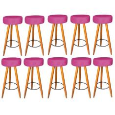 Kit 10 Banqueta Alta Flora Pés Palito em Madeira Caramelo  Bar Bistrô 