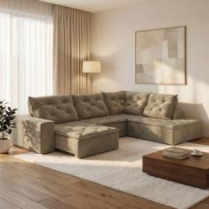 Sofá de Canto Retrátil e Reclinável 3 Lugares com Chaise 385x225cm Pés
