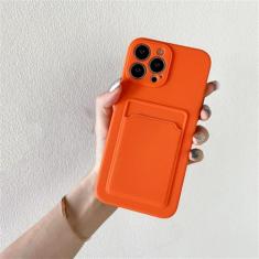 Capa de telefone de silicone macio para iPhone 14 11 12 13 Pro Max XR X XS Max 6 6S 7 8 Plus SE 2020 12 Mini 13Pro Capa para porta-cartão carteira, laranja, para iPhone 11Pro Max