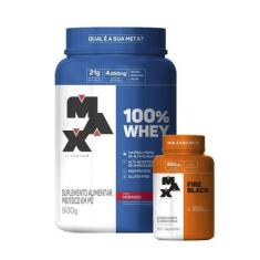 Combo 100% Whey Protein 900G E Cafeína Fire Black 60 Caps - Max Titani