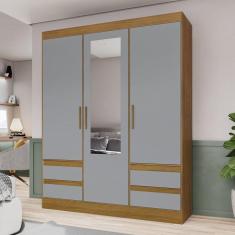 Guarda Roupa Solteiro 3 Portas 3 Gavetas Carson Plus Espresso Móveis Marrom/Cinza