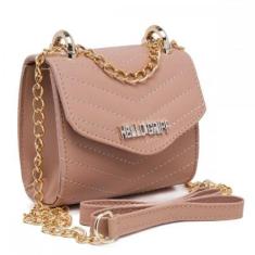 Bolsa Pequena Feminina Alça Transversal em Corrente e Fecho Botão-Feminino