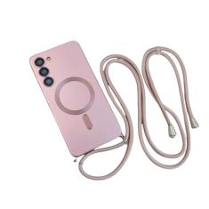 Capa magnética de cordão crossbody para samsung galaxy s24 s23 s22 plus ultra s21 fe proteção da câmera capa tpu macia, rosa, para samsung s24