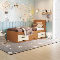 Cama Solteiro com 5 Gavetas Julia Conquista Móveis - Cinamomo/Off White