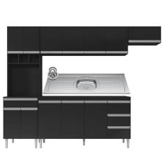Cozinha Modulada 5 Peças Balcão Com Pia 160cm Andréia Preto - Ajl Móveis