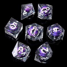 YEMEKO Beholder'S Eye DND Dice- Dragon Eye Liquid Core Sharp Edge Handmade Dice Set for Dungeons and Dragons Ttrpg, Multi-Sided RPG Polyhedral Resin Roleplaying （Purple Dark Dragon Eyes）