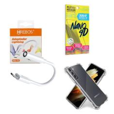 Capinha Samsung S21 + Adaptador P2 para Tipo C + Película 9D - Armyshi