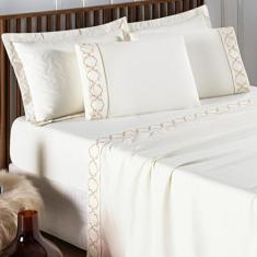 Jogo De Cama Casal Queen Size Madri Bordado 300 Fios Super EleganteINF