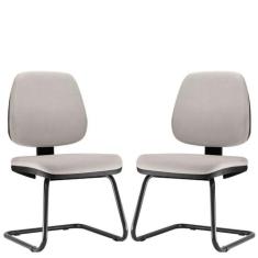Kit 02 Cadeiras Para Escritório Job Fixa Linho Bege - Lyam Decor