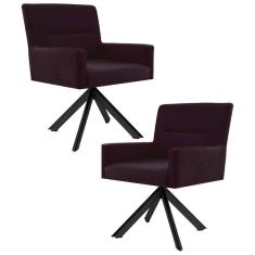 Kit 2 Poltronas Decorativas Giratórias Base Eiffel Preto Angel Veludo C-292 Uva - Domi