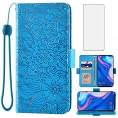 Capa carteira compatível com Huawei P Smart 2017/Enioy 7S/Honor 9 Lite/9N/9i e protetor de tela de vidro temperado com suporte para cartão, capa flip de couro para telefone Havaí PSmart 2018 mulheres