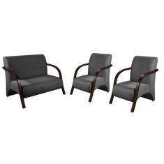 Conjunto Poltrona Decorativa Venus Braço Madeira kit 3 Peças Confortável Sala Suede