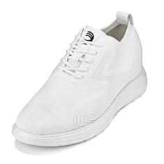 CALTO Tênis masculino invisível que aumenta a altura – Ultraleve cadarço tricotado Sporty Walker – 7 cm mais alto, Branco, 42