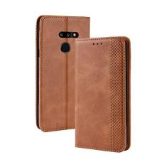 Capa para LG G8 THINQ, carteira de couro com suporte flip para LG G8 THINQ, capa magnética retrô para celular, capa carteira com compartimentos para cartão