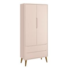Guarda Roupa Infantil 2 Portas Theo Retrô Rosa Fosco Com Pés Amadeirado - Reller Móveis Rosa Fosco