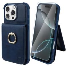VANAVAGY Capa carteira para iPhone 16 Pro Max com suporte para cartão de crédito e bolso para moedas [suporte de anel de rotação de 360°], capa de telefone flip com fecho magnético de couro para