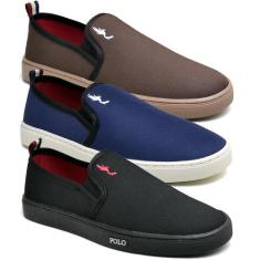 Kit 3 Pares Tênis Slip On Masculino Lona Dia a Dia Casual - Polo Blu, 