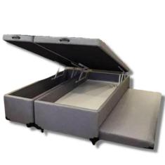 Cama Box Baú Bipartido Casal Com Auxiliar Suede - GENKI KENKO, CINZACH