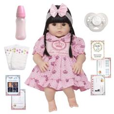 Boneca Reborn Baby Silicone Realista Morena Lindos Itens - Cegonha Reb