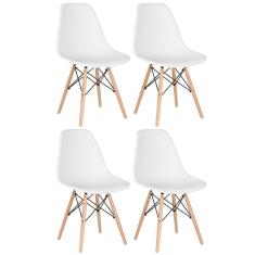 Kit 4 Cadeiras Charles Eames Eiffel Dsw Com Pés De Madeira Clara Branco