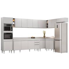 Armário De Cozinha Modulada De Canto 9 Peças Cp05 Balcão Com Tampo Branco - Lumil