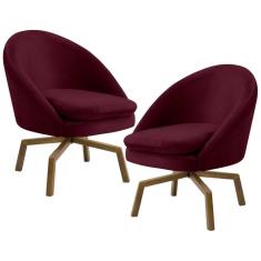 Kit 2 Poltronas Decorativas Giratórias Base Ka Madeira Rafa Veludo C-278 Marsala - Domi