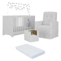 Berço 3x1 com Colchão Incluso Poltrona de Amamentação e Puff Elza Mult