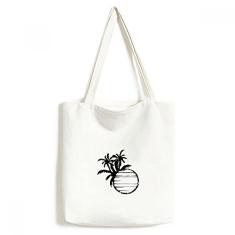Bolsa de lona preta com contorno de coqueiro, bolsa de compras, bolsa casual