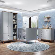 Guarda-Roupa Bartira Ternura com 5 Nichos, 2 Portas, 2 Gavetas + Cômoda Ternura com 5 Gavetas e 1 Porta + Berço Móveis Estrela Ternura