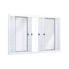 Janela de Aço Veneziana 120x150cm 6 Folhas com Grade Quadrada e Vidro Riobras Branco