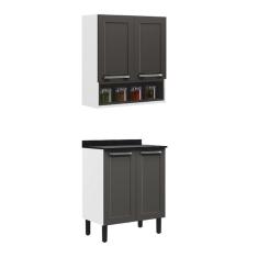 Cozinha Compacta em Aço 2 Peças 4 Portas 1 Nicho Florença Itatiaia Grafite/Cinza