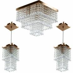 Kit 1 Lustre Cristal Acr. Sweet + 2 Pendentes Spark Cobre - NoBrand, A