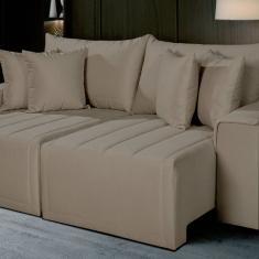Sofá Living Retrátil Com Molas 210 Cm Veludo Veneza Bege Castor