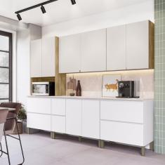 Armário De Cozinha Completa 11 Portas 4 Gavetas Com Balcão Art - Freijó-artico-soft Freijó-artico-soft