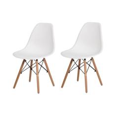 Kit 2 Cadeiras Eiffel Eames DSW Branco Base Madeira