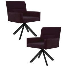 Kit 2 Poltronas Decorativas Giratórias Base Eiffel Preto Angel Veludo C-292 Uva - Domi