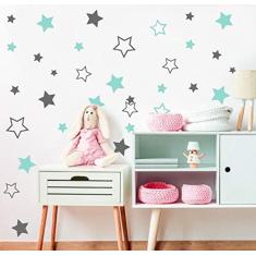 Adesivo De Parede Decoração kit 50 Estrelas Sortidas entre tamanho 3cm e 10cm