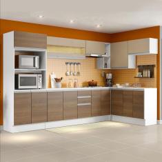Armário de Cozinha Completa de Canto Madesa Smart 100% MDF Modulada - Branco/Rustic/Crema