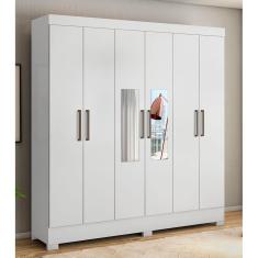 Guarda Roupa Roupeiro Casal 63020 06 Portas 03 Gavetas c/ Espelho Prático Branco Demóbile 