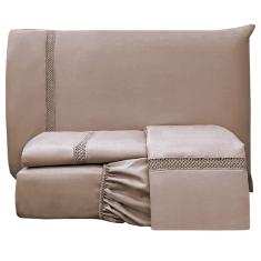 Jogo Cama Lençol Trento Queen Guipir Micro Percal 300 Fios c/ Ponto Infinito 4 Peças - Chocolate