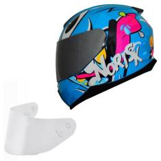 Capacete Feminino Norisk Razor Mad Azul  Viseira Prata, Azul Brilho, 5