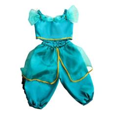Conjunto Infantil Jasmine Menina Cosplay Fantasia Luxo Verde - Pingo D
