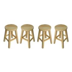 Kit 4 Banquetas Medias Hardman Madeira Natural Assento Redondo - Hardm