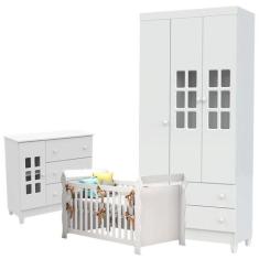 Quarto de Bebê Mariah 3 Portas com Berço Lara Branco Brilho - Carolina