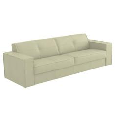 Sofá 3 Lugares Sala de Estar Pés Madeira Laus 208 cm Couro Off White -