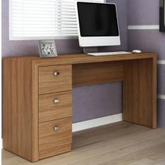 Conjunto Home Office Escrivaninha 3 Gavetas Armário 2 Portas Tecno Mobili Amendoa