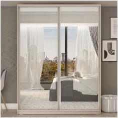 Guarda Roupa 2 Portas De Correr Com Espelho 3 Gavetas Belluno Rr Móveis Bege