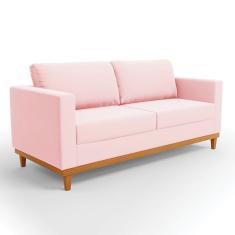Sofá 03 Lugares Juliette Base Madeira Castanho Cor Rosa Bebê