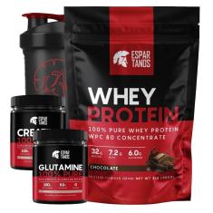 Kit Whey Concentrado + Creatina + Glutamina + Shaker-Unissex